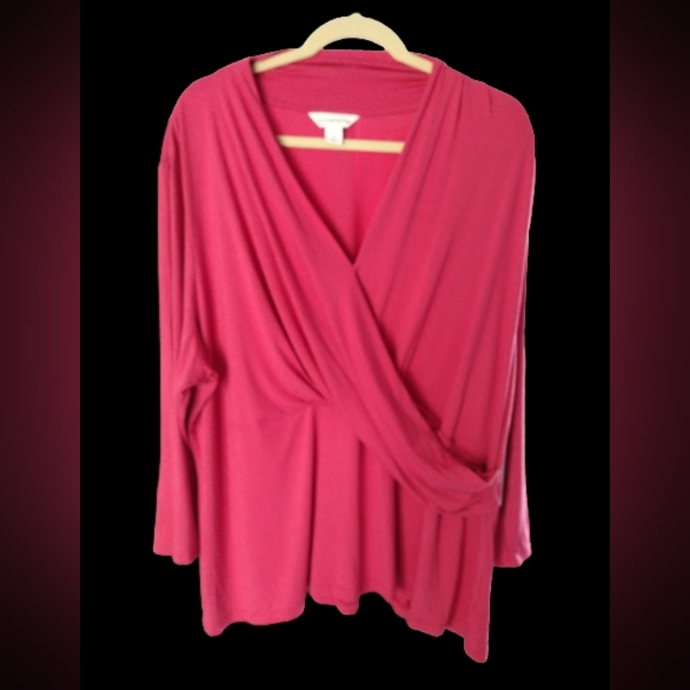 Liz Claiborne Vibrant Pink Wrap Blouse